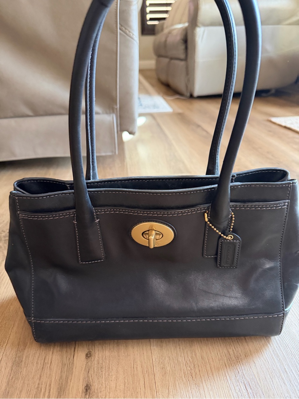 Coach vintage Madeline Leather Shoulder Tote Bag in Black with Gold Hardware